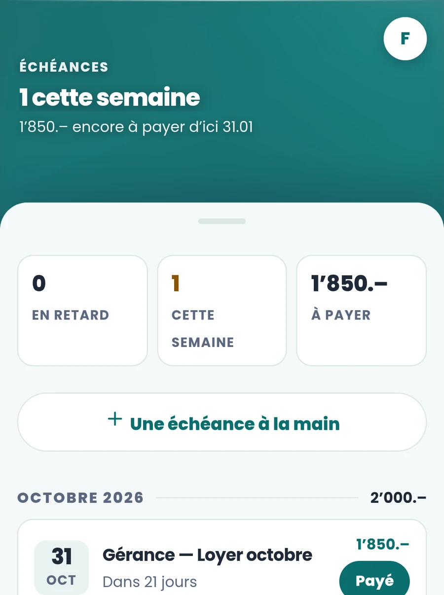 Les échéances : le loyer à payer le 31 octobre
